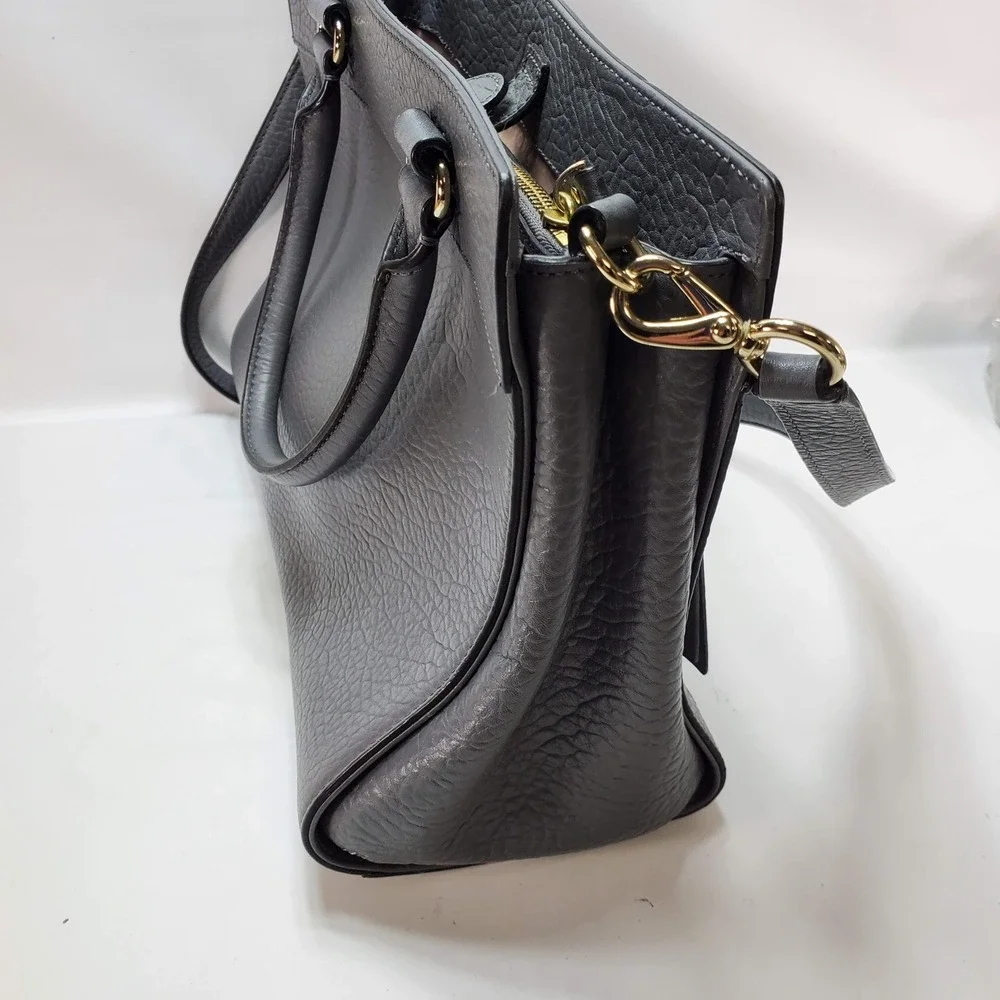 Kate‎ Spade Perri Lane Women Gray Leather Pebbled Gold Hardware Crossbody Tote